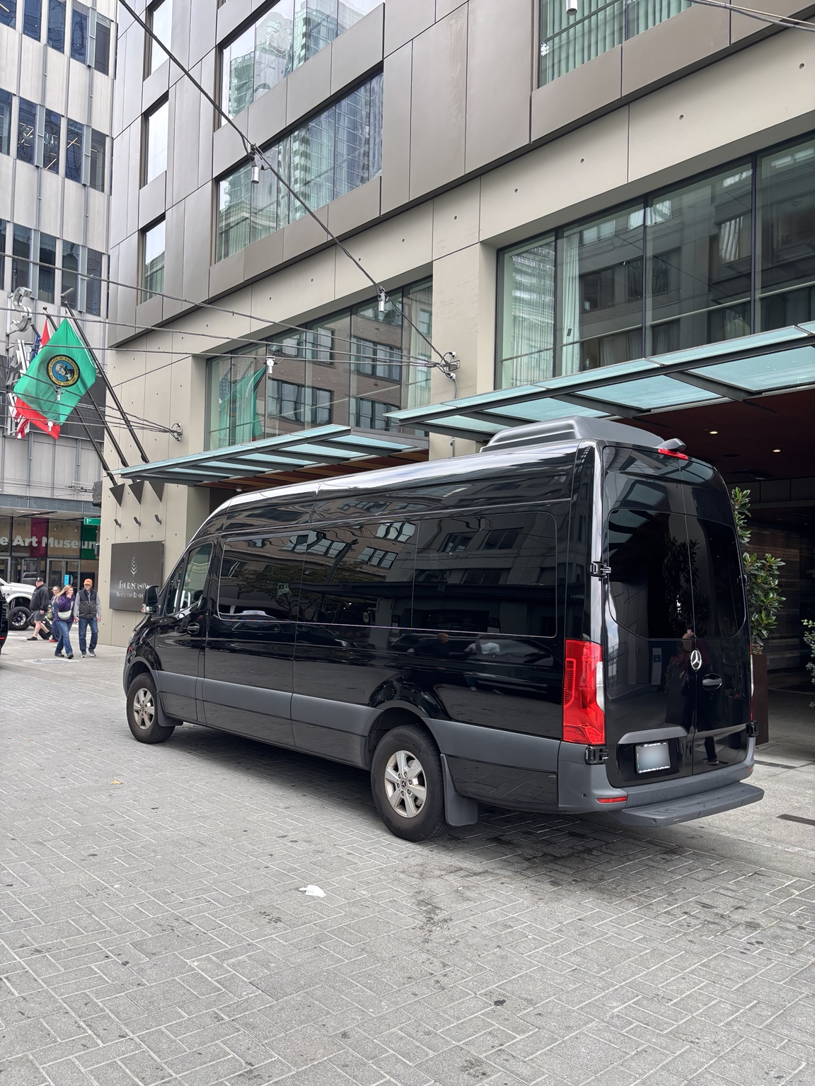 Black Mercedes-Benz Sprinter rear view